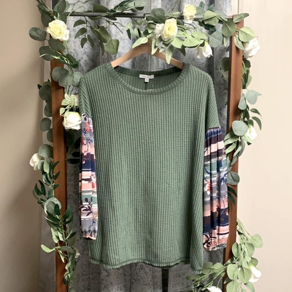 White Birch Waffle Knit Top Peasant Balloon Sleeves Size Small NWT Boho Indie